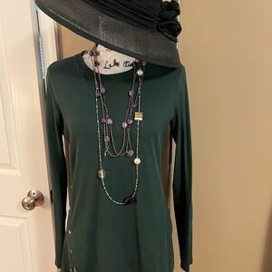 New Theory Pima cotton/spandex Button Front  Perry Knit Tee Green L $195